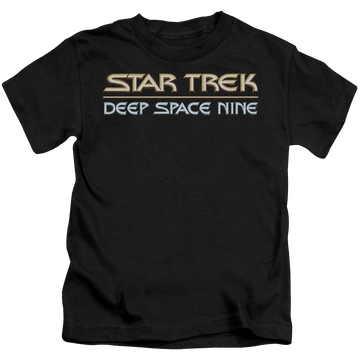 Black kid's t-shirt for ages 4 to 7 with Star Trek Deep Space Nine Deep Space Nine Logo graphic