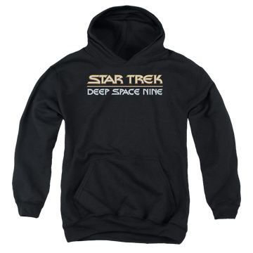 Black youth hoodie for ages 8 to 12 with Star Trek Deep Space Nine Deep Space Nine Logo graphic