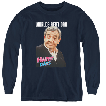 Navy youth long sleeve t-shirt with Happy Days Best Dad graphic