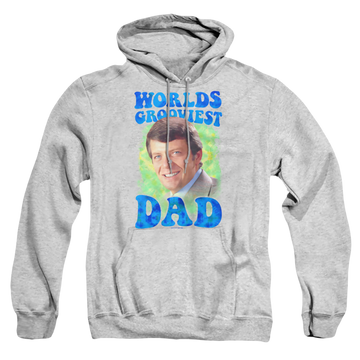 Athletic heather pullover hoodie with Brady Bunch Worlds Grooviest graphic