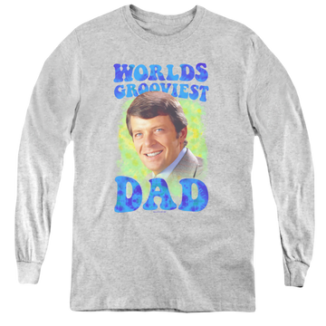 Athletic heather youth long sleeve t-shirt with Brady Bunch Worlds Grooviest graphic