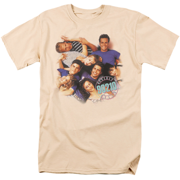 Cream men's regular fit t-shirt with Beverly Hills 90210 Gang And Logo graphic