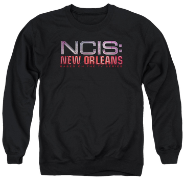 Black men's crewneck sweatshirt with NCIS New Orleans Neon Sign graphic