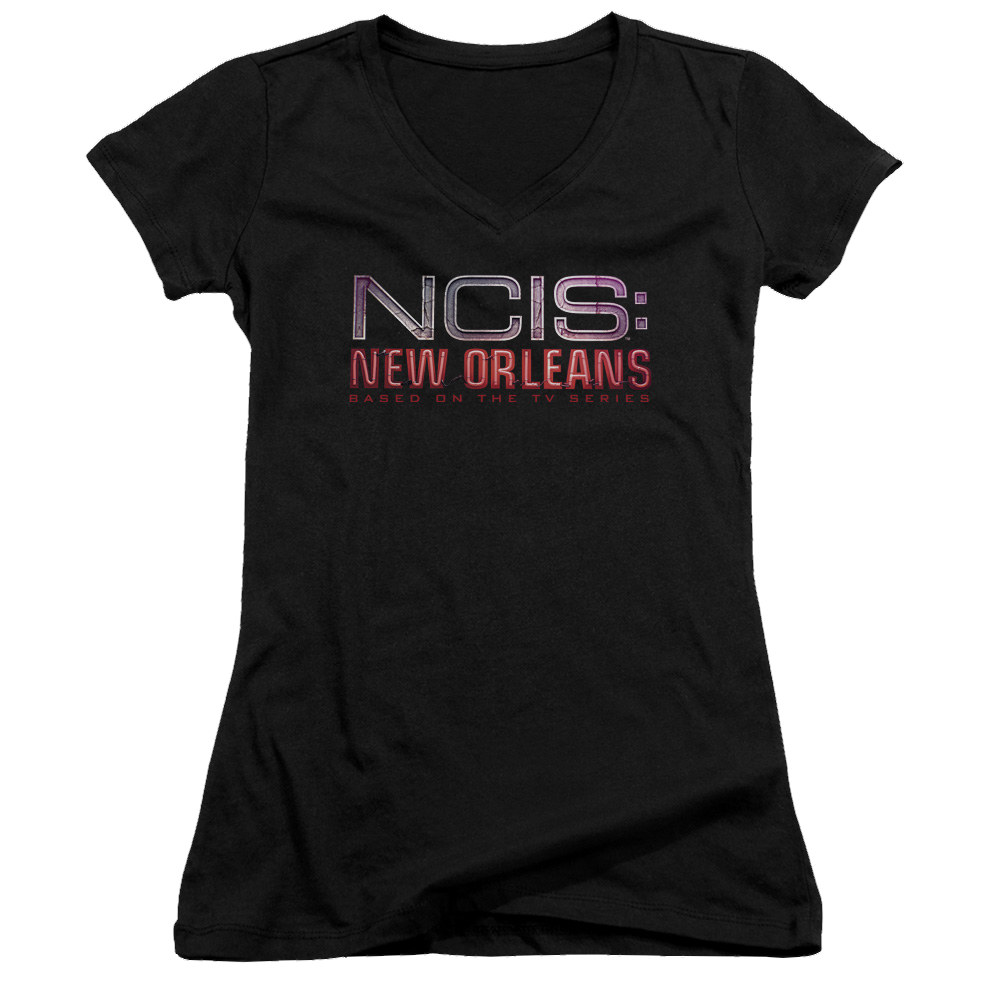 NCIS New Orleans Neon Sign - Juniors V-Neck T-Shirt Juniors V-Neck T-Shirt NCIS   