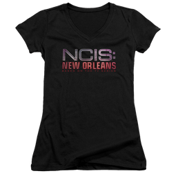 NCIS New Orleans Neon Sign - Juniors V-Neck T-Shirt Juniors V-Neck T-Shirt NCIS   