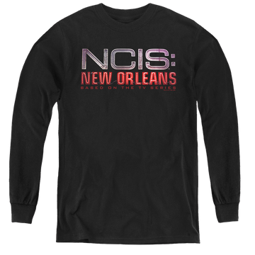 Black youth long sleeve t-shirt with NCIS New Orleans Neon Sign graphic