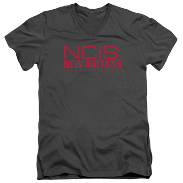 Charcoal men's v-neck t-shirt with NCIS New Orleans Logo graphic