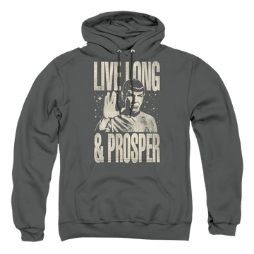 Charcoal pullover hoodie with Star Trek Prosper graphic