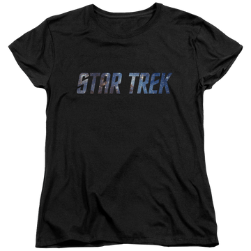 Black women's t-shirt with Star Trek Space Logo graphic