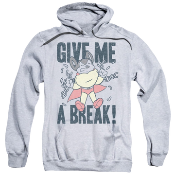Athletic heather pullover hoodie with Mighty Mouse Give Me A Break graphic