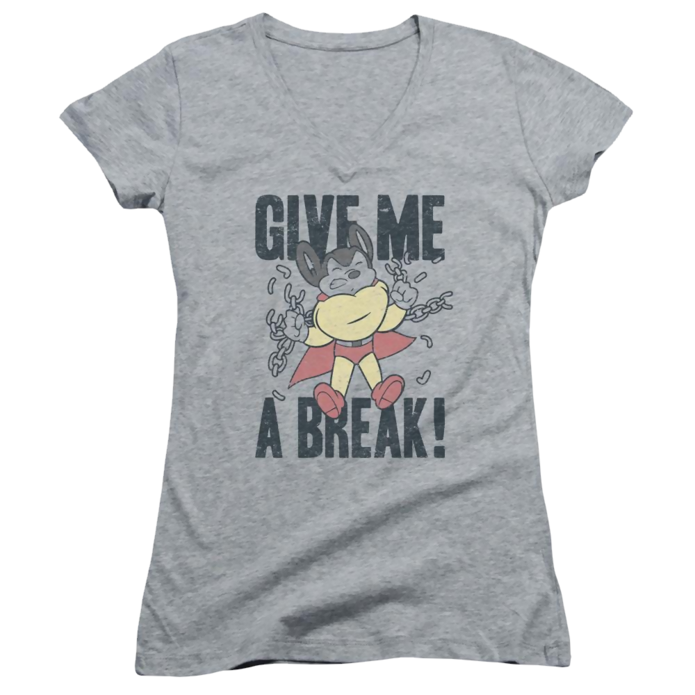 Mighty Mouse Give Me A Break Juniors V-Neck T-Shirt Juniors V-Neck T-Shirt Mighty Mouse   