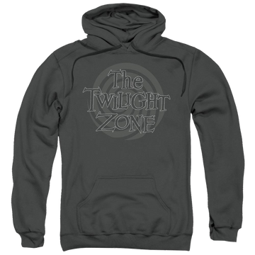 Charcoal pullover hoodie with The Twilight Zone Spiral Logo graphic
