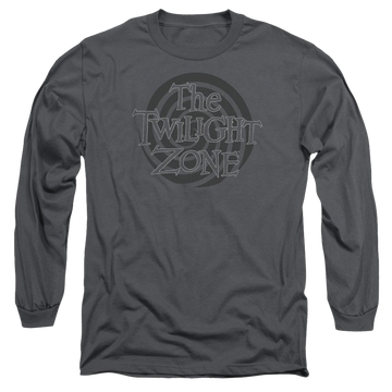 Charcoal men's long sleeve t-shirt with The Twilight Zone Spiral Logo graphic