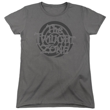 Charcoal women's t-shirt with The Twilight Zone Spiral Logo graphic