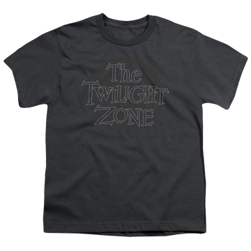 Charcoal youth t-shirt for ages 8 to 12 with The Twilight Zone Spiral Logo graphic