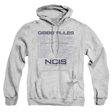 Athletic heather pullover hoodie with NCIS Gibbs Rules graphic