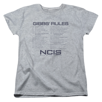 Athletic heather women's t-shirt with NCIS Gibbs Rules graphic
