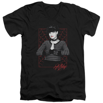 Black men's v-neck t-shirt with NCIS Abby Webs graphic