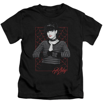 Black kid's t-shirt for ages 4 to 7 with NCIS Abby Webs graphic