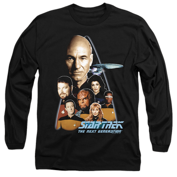 Black men's long sleeve t-shirt with Star Trek The Next Generation graphic