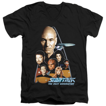 Black men's v-neck t-shirt with Star Trek The Next Generation graphic