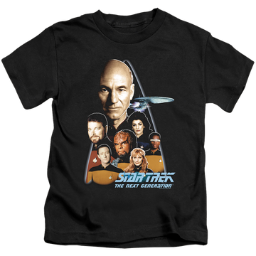 Black kid's t-shirt for ages 4 to 7 with Star Trek The Next Generation graphic