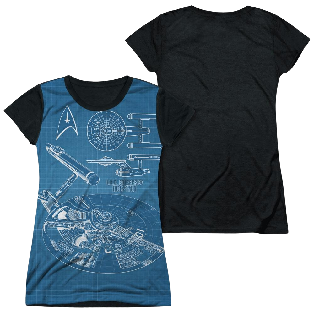 Star Trek Multi Angle Plans Juniors Black Back T-Shirt Juniors Black Back T-Shirt Star Trek   
