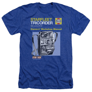 Royal men's heather t-shirt with Star Trek Tricorder Manual graphic