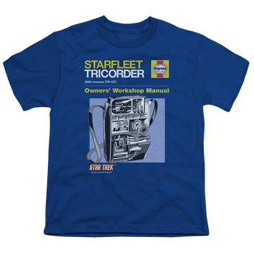 Royal youth t-shirt for ages 8 to 12 with Star Trek The Original Series Tricorder Manual graphic