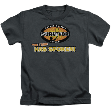 Charcoal kid's t-shirt for ages 4 to 7 with Survivor Tribe Has Spoken graphic