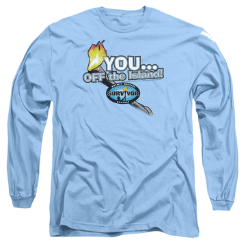 Carolina blue men's long sleeve t-shirt with Survivor You Off The Island graphic