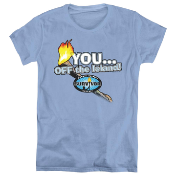 Carolina blue women's t-shirt with Survivor You Off The Island graphic