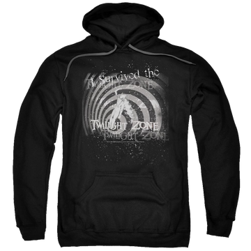 Black pullover hoodie with The Twilight Zone I Survived graphic