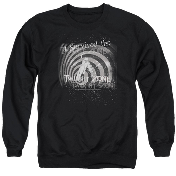Black men's crewneck sweatshirt with The Twilight Zone I Survived graphic