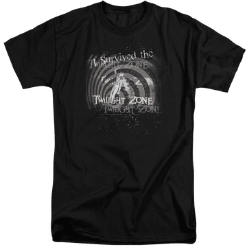 Black men's tall fit t-shirt with The Twilight Zone I Survived graphic