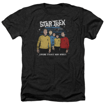Charcoal men's heather t-shirt with Star Trek Stange New World graphic