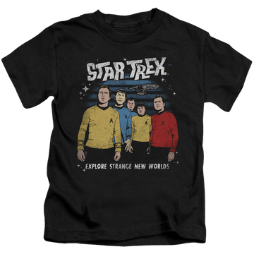 Black kid's t-shirt for ages 4 to 7 with Star Trek Stange New World graphic