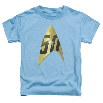 Carolina blue toddler t-shirt with Star Trek The Original Series 50Th Anniversary Delta graphic