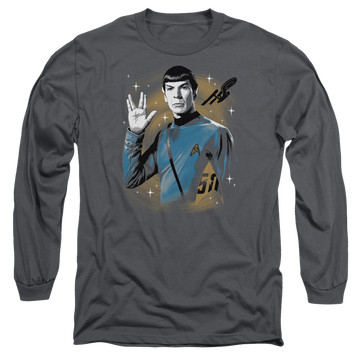 Charcoal men's long sleeve t-shirt with Star Trek Space Prosper graphic