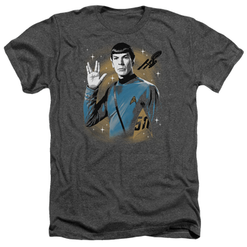 Charcoal men's heather t-shirt with Star Trek Space Prosper graphic