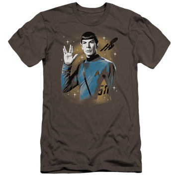 Charcoal men's premium slim fit t-shirt with Star Trek Space Prosper graphic