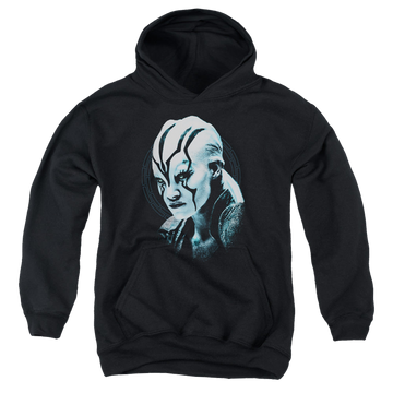 Black youth hoodie for ages 8 to 12 with Star Trek Beyond Jaylah Burst graphic