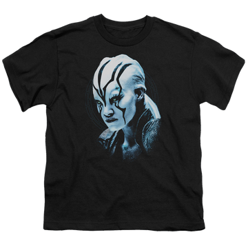 Black youth t-shirt for ages 8 to 12 with Star Trek Beyond Jaylah Burst graphic