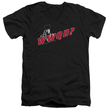 Black men's v-neck t-shirt with Star Trek Wwqd graphic