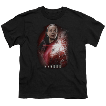 Black youth t-shirt for ages 8 to 12 with Star Trek Beyond Uhura Poster graphic