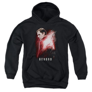 Black youth hoodie for ages 8 to 12 with Star Trek Beyond Scotty Poster graphic