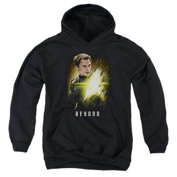 Black youth hoodie for ages 8 to 12 with Star Trek Beyond Chekov Poster graphic