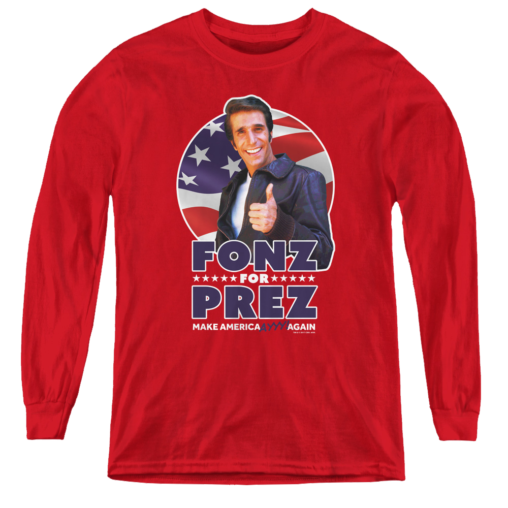 Happy Days Fonz For Prez - Youth Long Sleeve T-Shirt Youth Long Sleeve T-Shirt Happy Days   