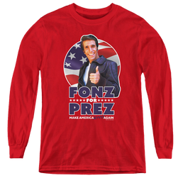 Happy Days Fonz For Prez - Youth Long Sleeve T-Shirt Youth Long Sleeve T-Shirt Happy Days   