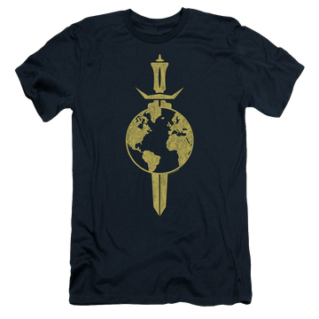 Navy men's premium slim fit t-shirt with Star Trek Enterprise Terran Empire graphic